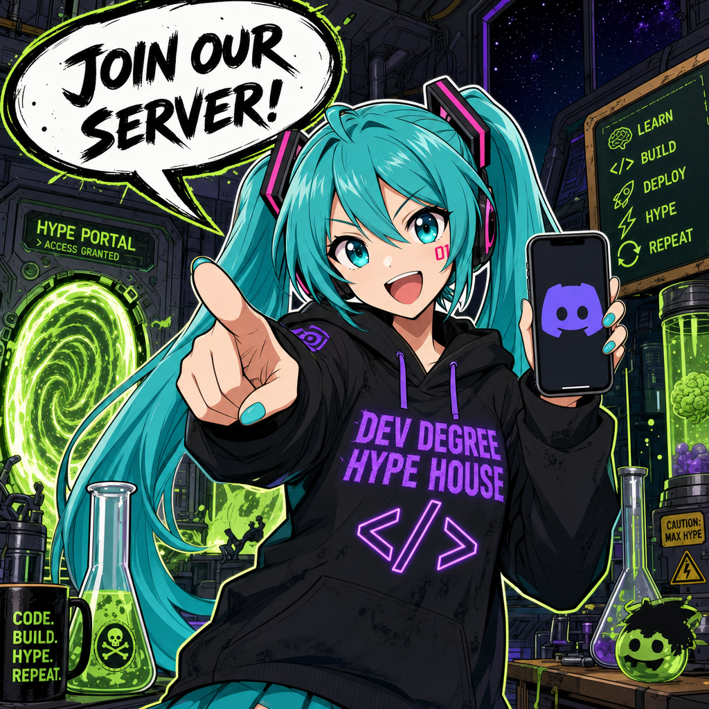 Hyper pointing at you with a speech bubble reading Join Our Server, holding a phone with a Discord icon